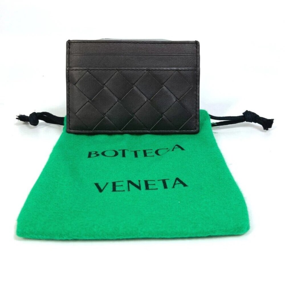BOTTEGA VENETA Intrecciato name card holder Pass case Card Case Leather Black